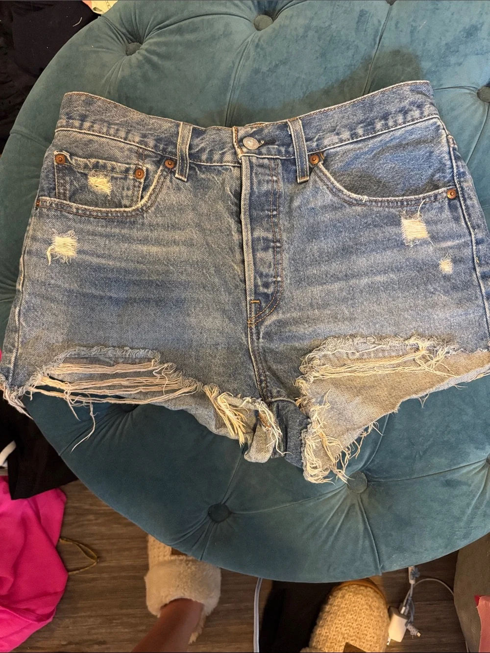 Levi's Blue Distressed Cutoff Denim Shorts